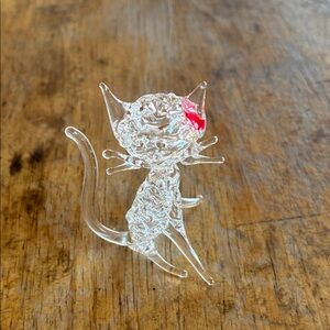 Crystal Cat Figurine with Red Accent